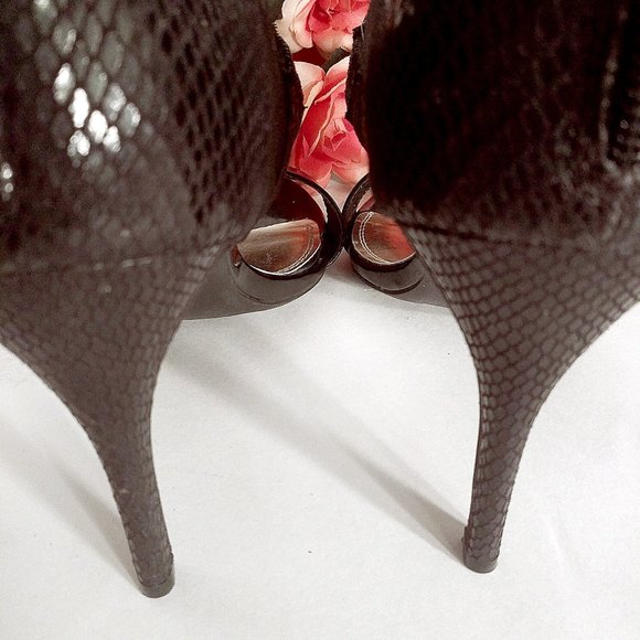 Black Textured Open Toe Olena Heels,  Black Strappy Animal Print Stilettos Heels - Picture 6 of 14